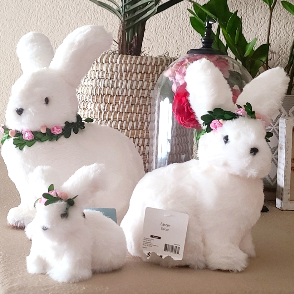Easter Bunny Family Faux-fur Figurines Spring Decor